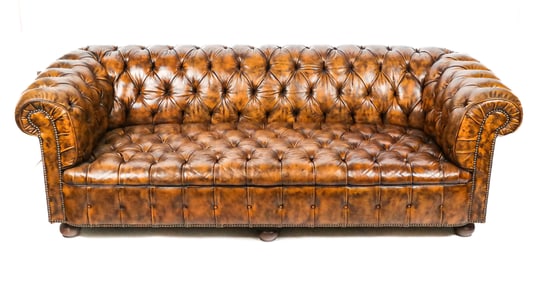 Chesterfield Tufted Brown Leather Sofa