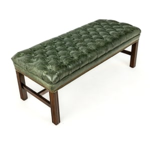 Chesterfield Green Tufted Leather Window Bench
