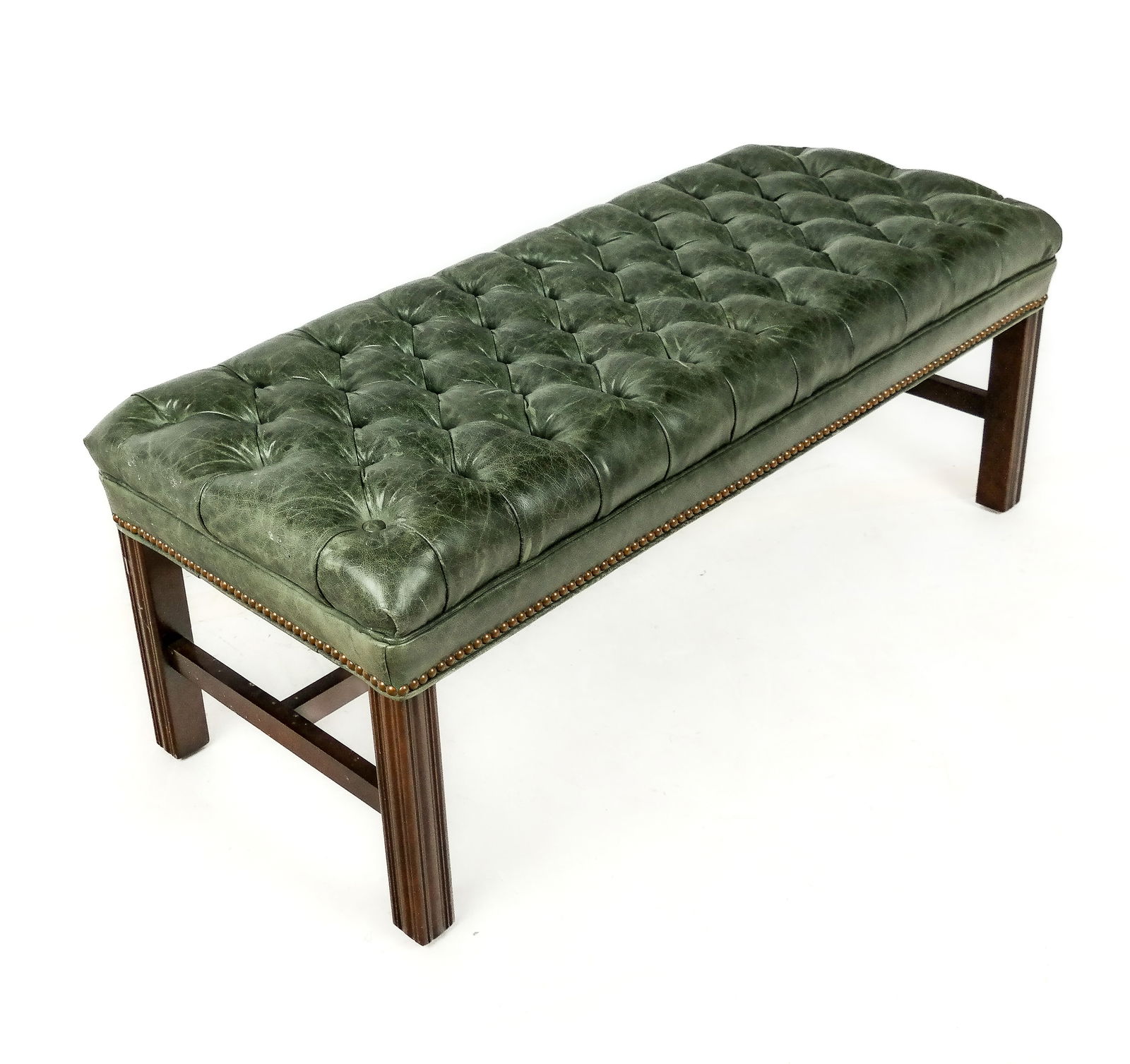 Chesterfield Green Tufted Leather Window Bench (1 of 7)
