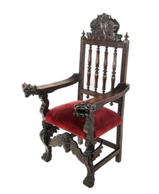 Antique Renaissance Ornate Crested Armchair