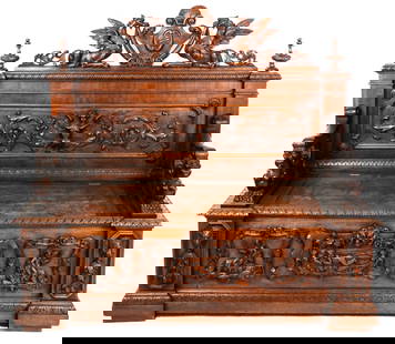 Victorian Ornately Carved Walnut Hall Bench