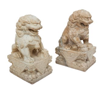 Pair of Marble Foo Lions