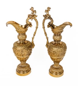 Important Pair of 19th C. Ormolu Decorative Ewers