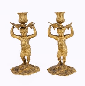 Pair of Gilt Bronze Figural Candlesticks