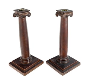Pair Gorham Bronze Column Form Candlesticks