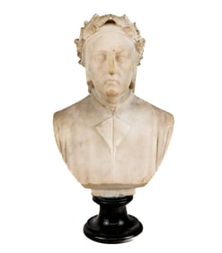 Alabaster Bust of Dante Alighieri on Marble Socle