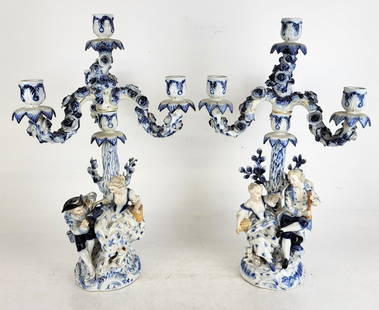 Pair Augustus Rex Porcelain Candlesticks