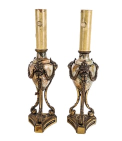 Pair Gilt Metal Candlesticks as Lamps