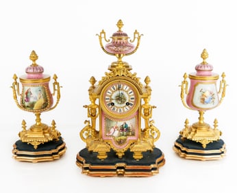 Three-Piece Clock Garniture, France