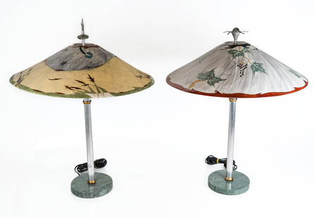 Two Ugone Lamps with Ceramic Shades