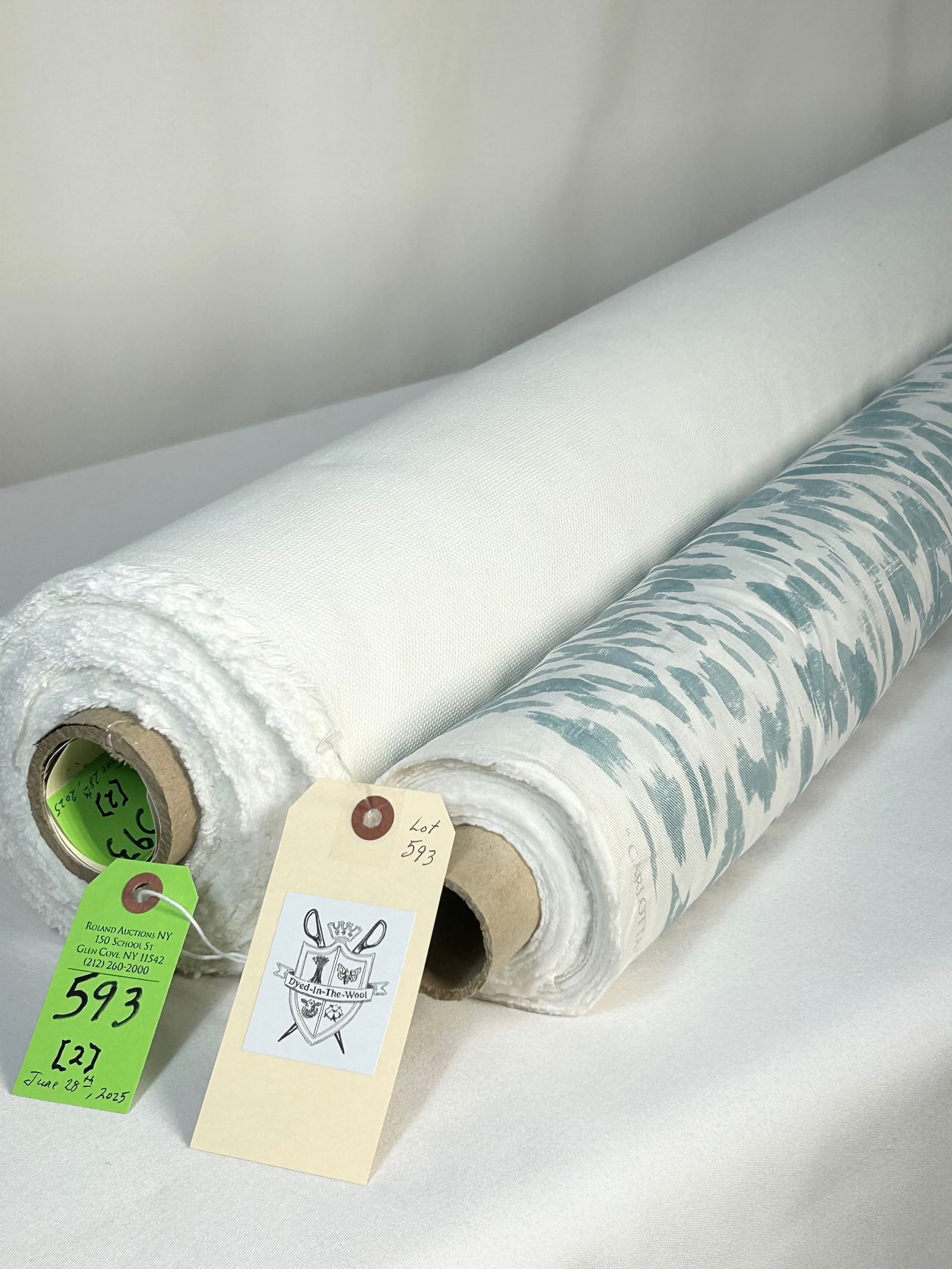 Thibaut's Blue & White Print & Butler Linen Fabric: 1) 11 1/2 yards of Thibaut's "Culotte" wood-grain printed linen in blue on white, # F975483, 55" width. There are two lengths on one tube: 3 1/2 yards plus 8 yards. Design repeats of 27 1/2" vertical