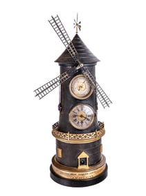 French Industrial Bronze Windmill Clock