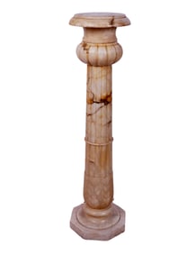 Carved and Electrified Alabaster Pedestal