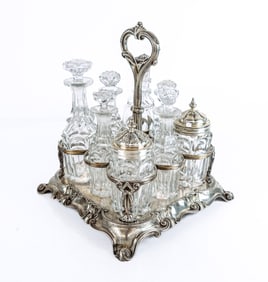 English Silver, Silver Plate and Glass Cruet Set