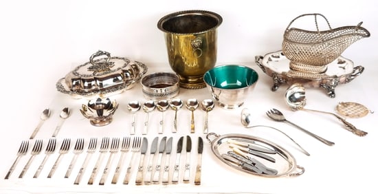 Group of Silver Plate and Metal Items, 35+