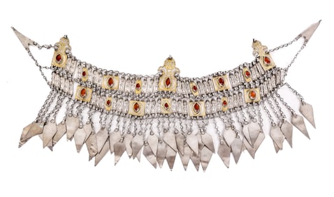 Silvered and Gilded Metal and Garnet Ethnic Bib