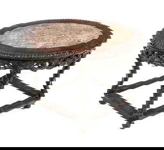 Chinese Oval Marble Inset Tabouret