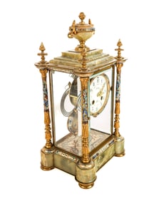 French Onyx and Cloisonne Mantel Clock
