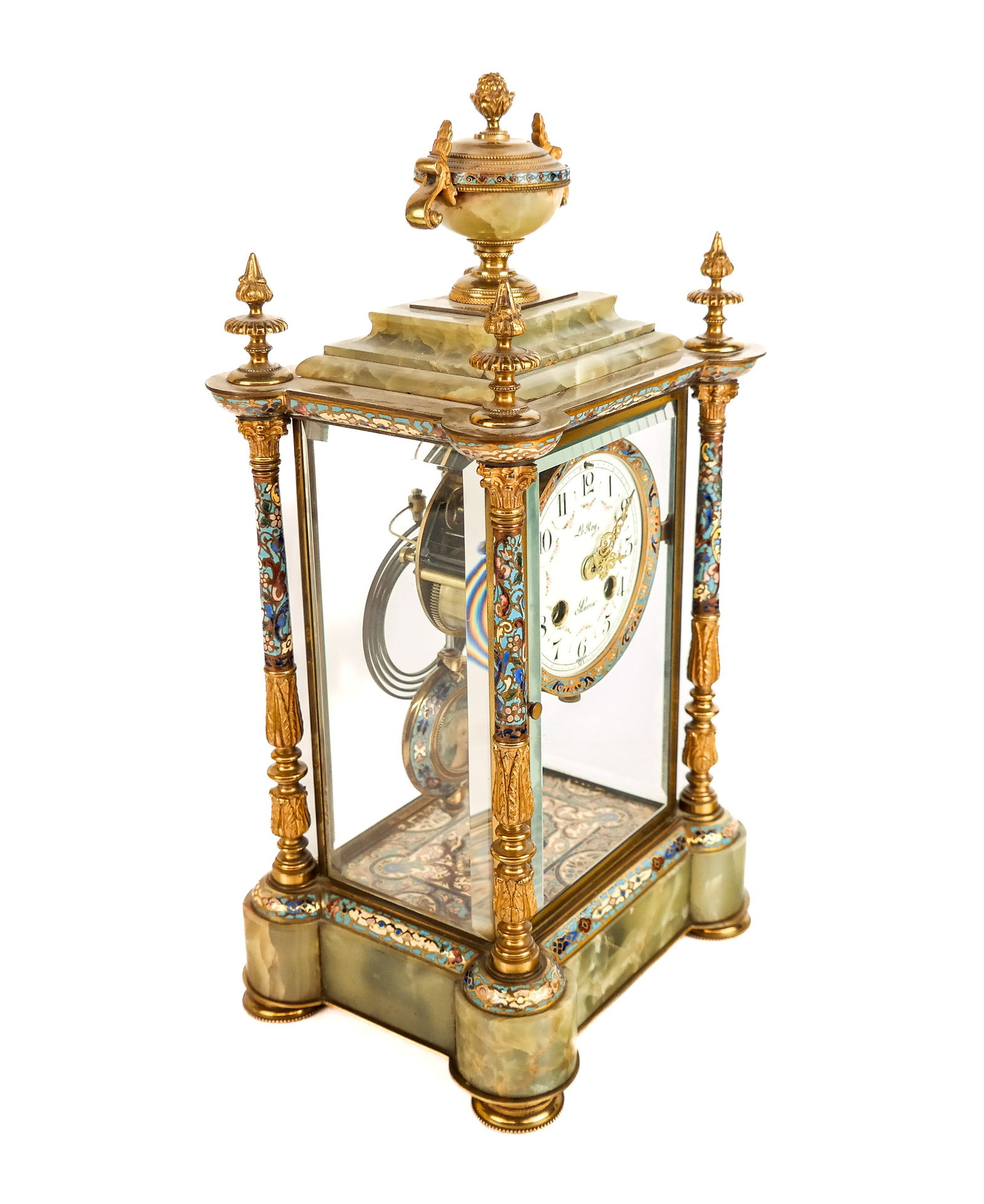 French Onyx and Cloisonne Mantel Clock (1 of 15)