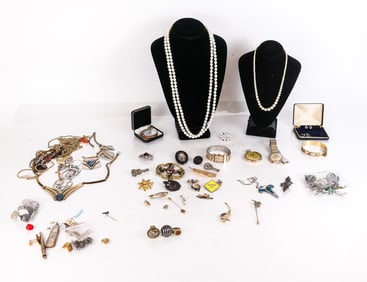 Group of Costume Jewelry, Timepieces and Fragments, 50+