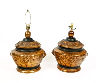 Pair Faux Terra Cotta Gold Painted Table Lamps