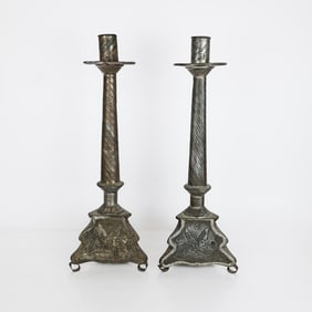 Pair of Mexican Pressed Metal Altar Sticks