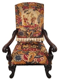 Renaissance Style Needlepoint and Carved Armchair