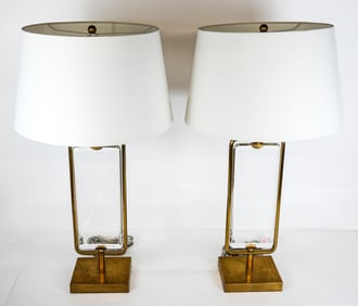 Visual Comfort Pair of Glass and Gilt Metal Lamps