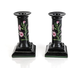 Pair of Pressed Metal Candlesticks