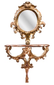 Venetian Giltwood Console Table and Mirror