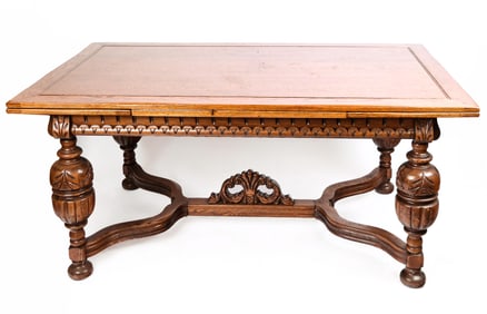 Victorian Carved Oak Extendable Library Table