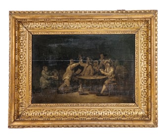 Dutch School Grisaille Oil on Panel Tavern Scene