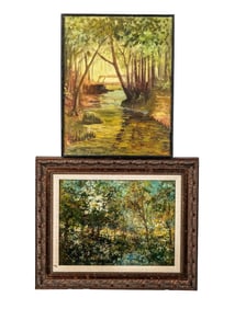 Two Oil Paintings: Stream, Forest