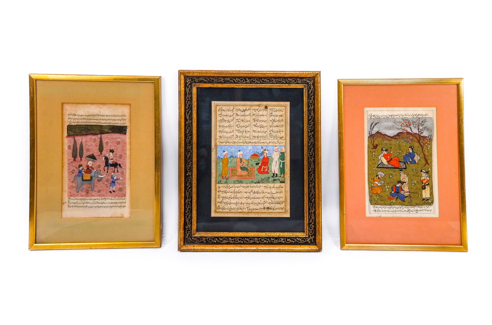 Three Persian Paintings On Paper: Three Persian paintings on paper, in color, of figural scenes with stories; one appears older. [Approx. 10" H x 6" W; Largest: 16" H x 13" W]. Estate of Jacqueline Yudelowitz.