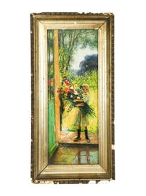 Jules Alexis MUENIER: Girl W/Flowers Oil on Panel