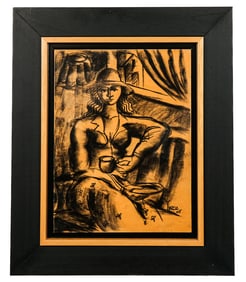 Yuri YUROZ: "Afternoon Tea" - Charcoal On Panel