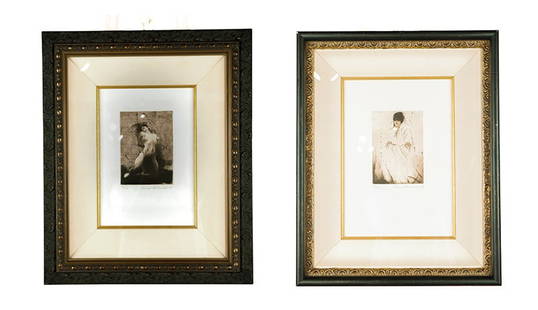 Two Lithographs In Shadowbox Frame: Two lithographs, titled, respectively, "Warm", depicting a figure in a blanket, signed illegibly lower right, 30/50, and "Behind the Back", depicting a female nude, signed lower right, 15/50. [Image (