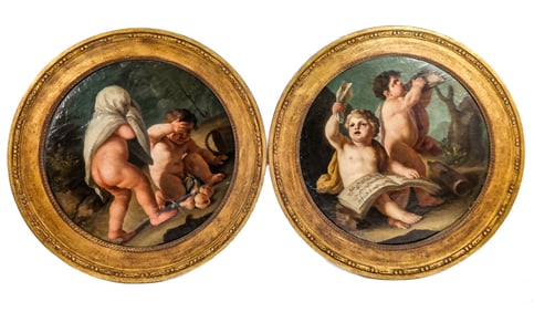 Italian School: Pair of Antique Oil Paintings