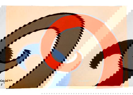 After Alexander CALDER Bicentennial Tapestry: After Alexander Calder (American, 1898-1976), Les Vagues (The Waves), Aubusson, France, Pinton Fr?res from The Bicentennial Tapestries, woven wool. [39.5" H x 58" W] woven signature to lower center ?C