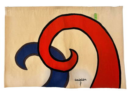 After Alexander CALDER Bicentennial Tapestry: After Alexander Calder (American, 1898-1976), Les Vagues (The Waves), Aubusson, France, Pinton Fr?res from The Bicentennial Tapestries, woven wool. [39.5" H x 58" W] woven signature to lower center ?C
