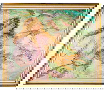 F.S. CHURCH "Air" Oil on Board: Frederick Stuart Church (American, 1842-1923), "Air" undated, oil on panel in a gilt frame titled and signed F.S. Church, NY, copyright, to upper left; sold at Christie's East American Paintings, Draw