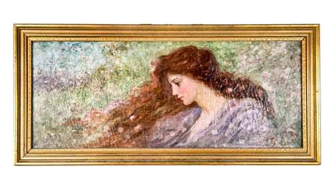 F.S. CHURCH "Auburn Haired Woman" Oil on Canvas