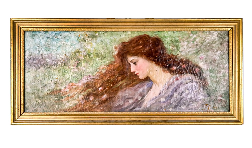 F.S. CHURCH "Auburn Haired Woman" Oil on Canvas: Frederick Stuart Church (American, 1842-1923), "Auburn Haired Beauty", 1904, oil on canvas in a gilt frame, dated and signed F.S. Church, NY, copyright; sold at Christies American Paintings, Illustrat