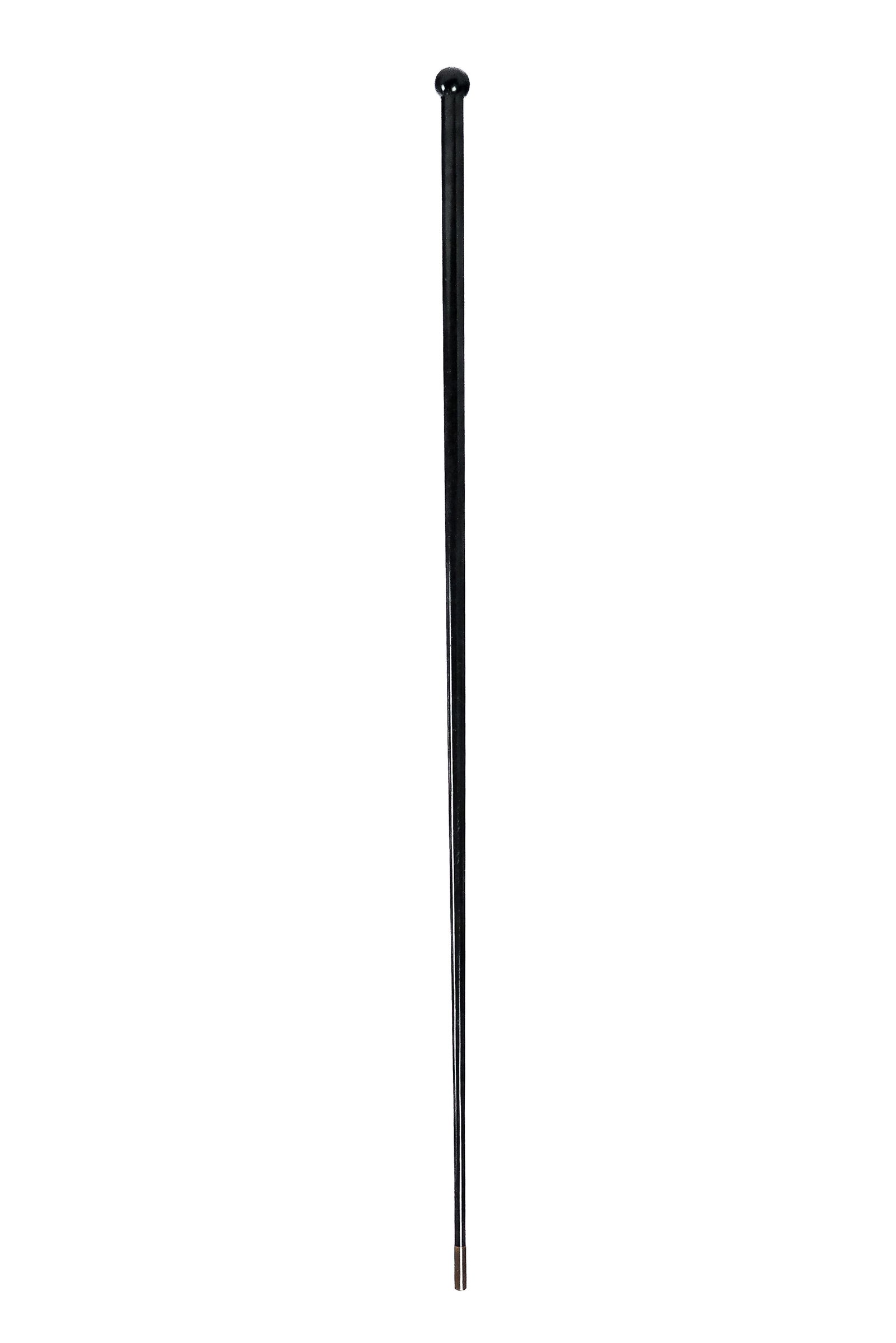 Ebony Straight Cane: Ebony walking stick with ball-form top to tapered stick and metal end. [36.5" H]. From the Collection of Susan and Cliff Freeman. Scuffs on ball.