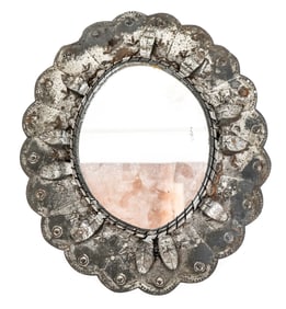 Small Mexican Tin Oval Mirror