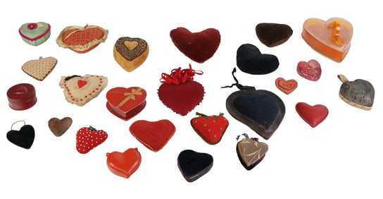 Group of Heart Form Pincushions and Other Articles