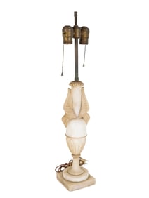 Alabaster Bird-Decorated Lamp
