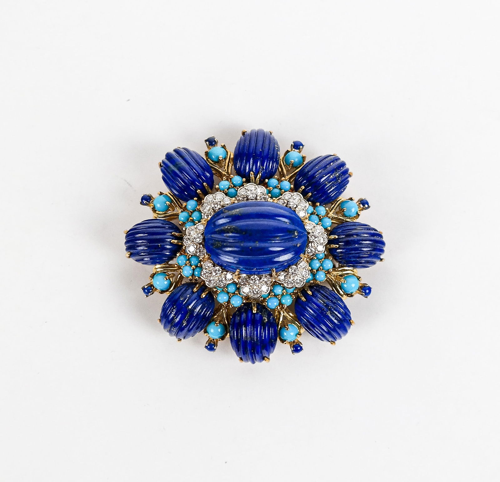 Lapis Lazuli, Turquoise and Diamond Pendant Brooch (1 of 12)