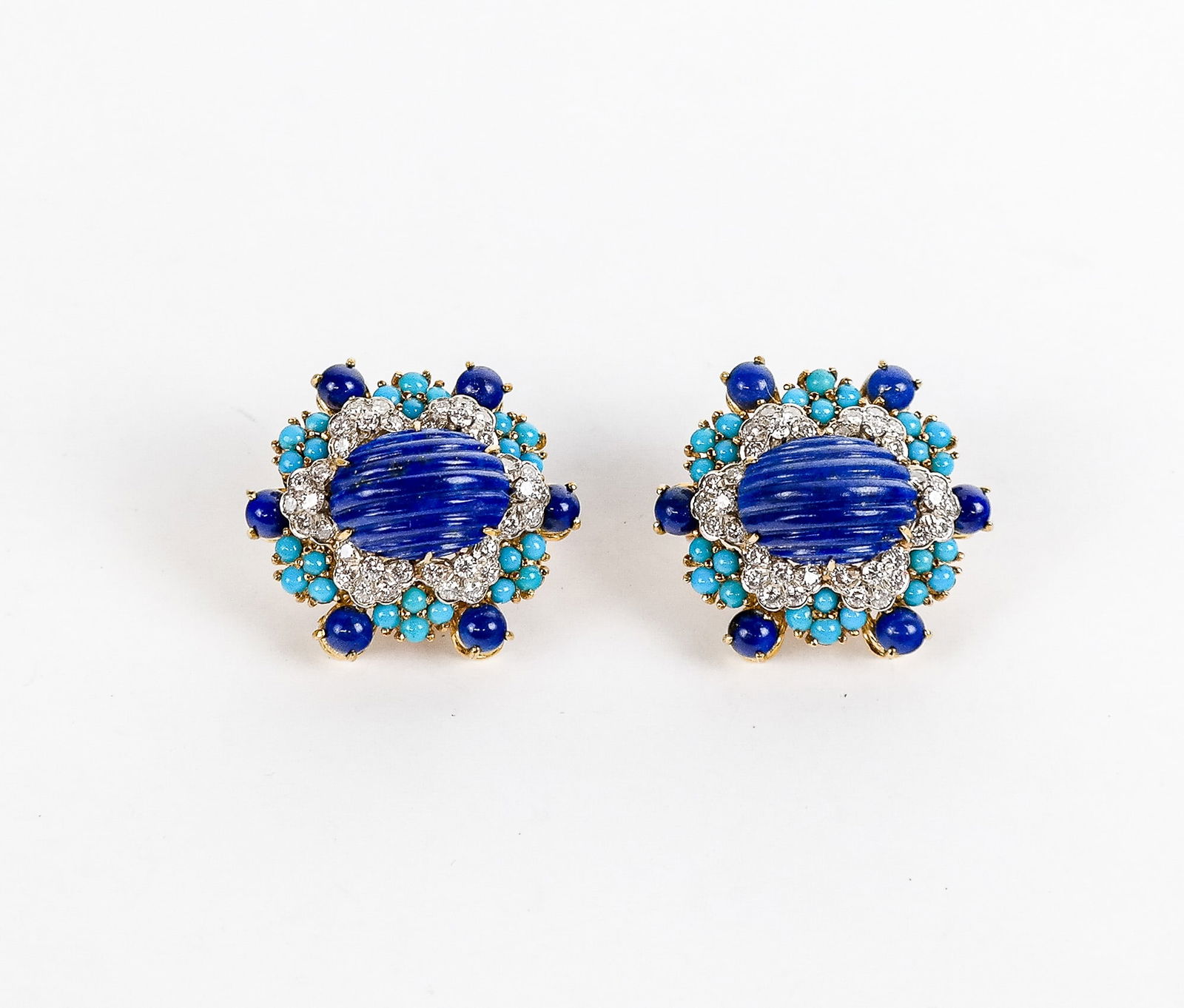 Pair of Lapis Lazuli, Turquoise and Diamond Earrings (1 of 11)