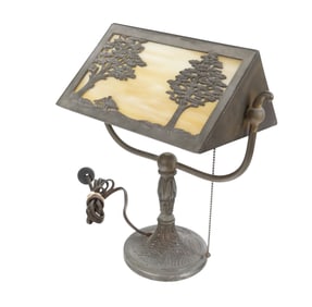 Slag Glass and Overlay Desk Lamp